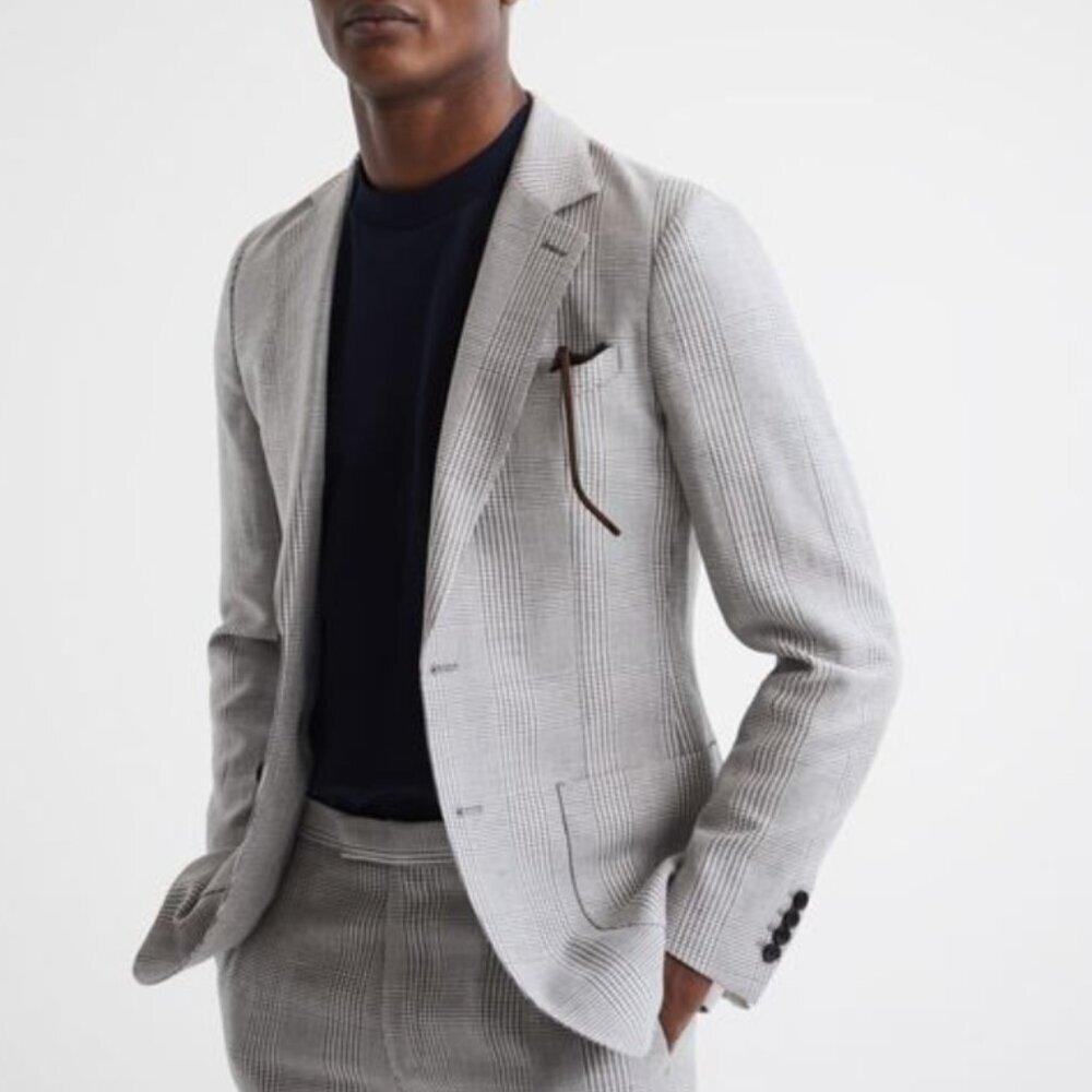REISS Matinee Prince of Wales Check Blazer – Grey – Size 36 – NWT